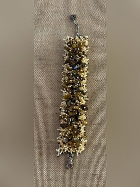 Vintage Clara Studio Artisan Bracelet Seed Beads And Tigers Eye Chips 7”-8.5”
